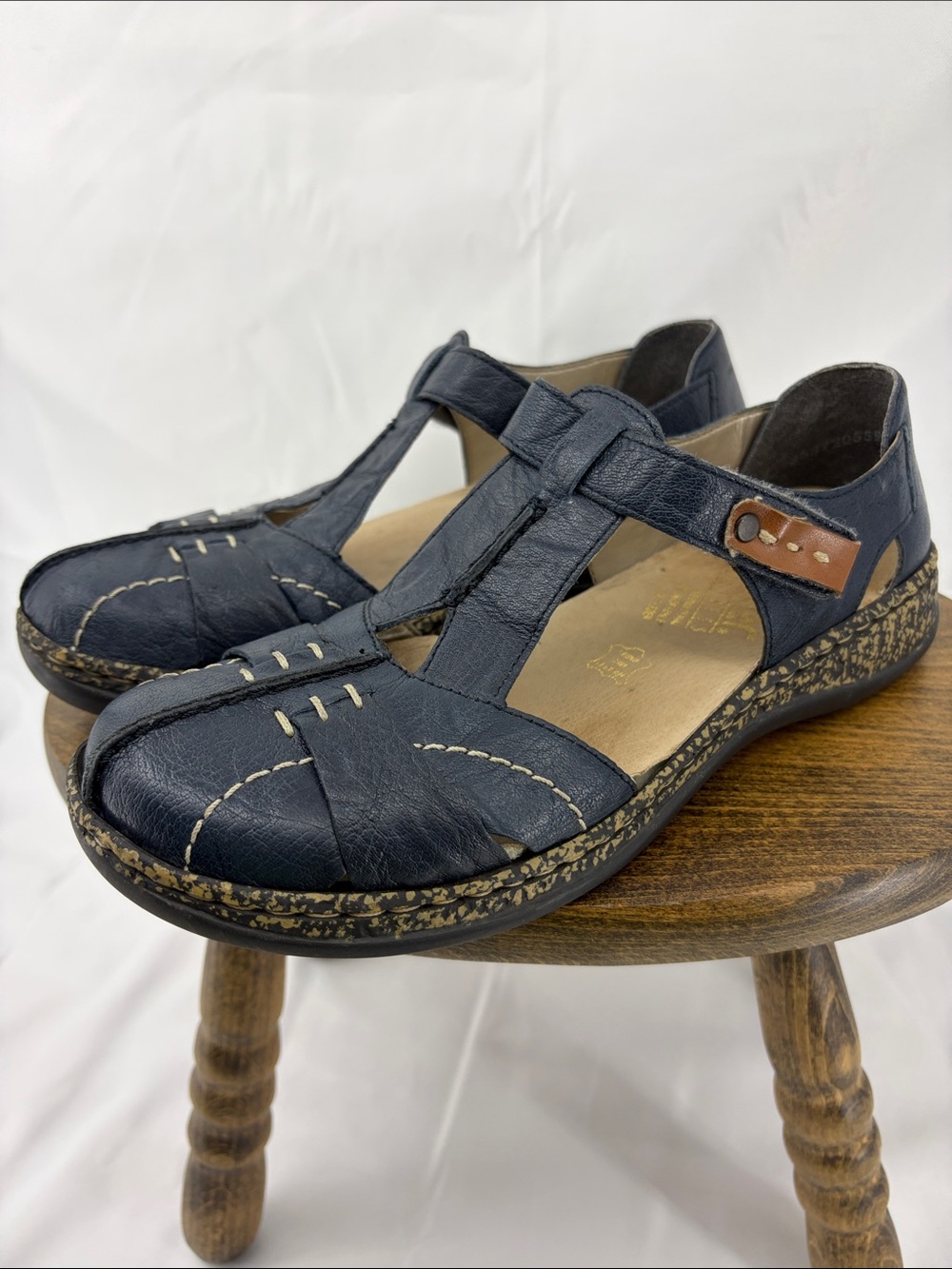 Reiker Womens Daisy 80 Navy Leather Antistress Mary Jane Sandals, sz 38